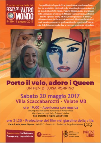 Locandina di 'Porto il velo, adoro i Queen' per la Festa dell'Altro Mondo 2017 di Usmate Velate.