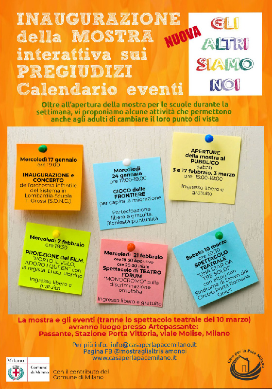 Calendario eventi della 'Mostra interattiva sui pregiudizi'